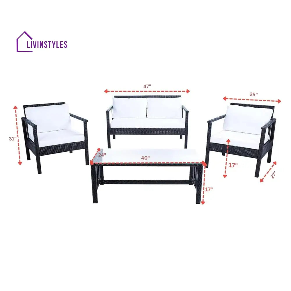 Mesa Outdoor Garden Balcony Sofa Set 2 Seater 2 Single Seater 1 Center Table Set (Cream) - Sofa Sets