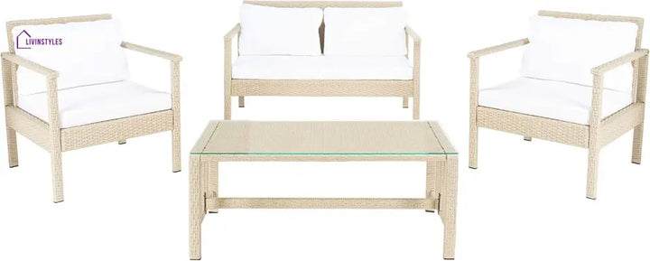 Mesa Outdoor Garden Balcony Sofa Set 2 Seater 2 Single Seater 1 Center Table Set (Cream) - Sofa Sets