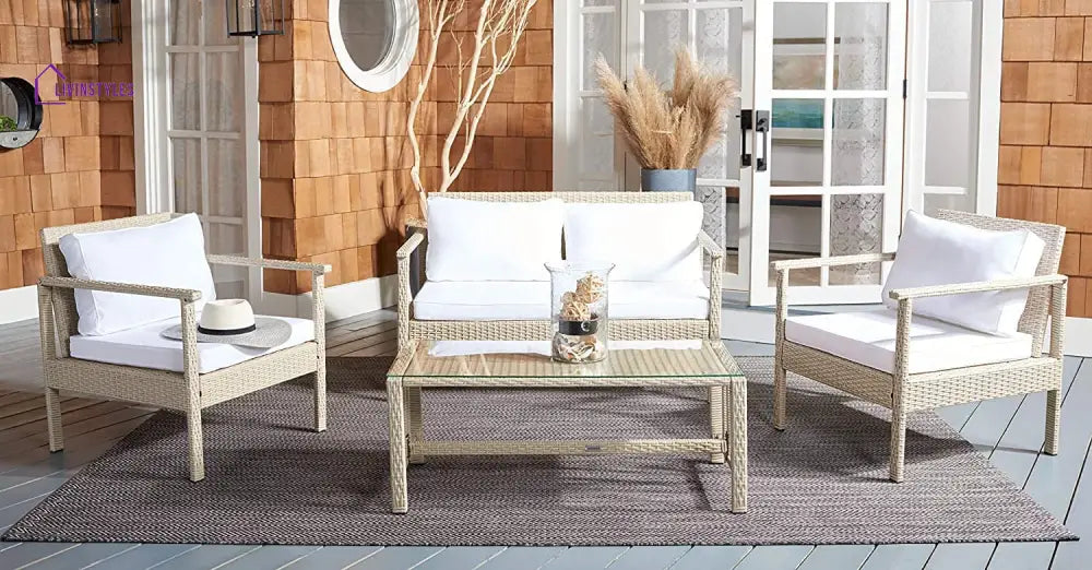 Mesa Outdoor Garden Balcony Sofa Set 2 Seater 2 Single Seater 1 Center Table Set (Cream) - cream - Sofa Sets