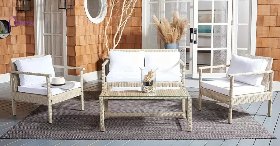 Mesa Outdoor Garden Balcony Sofa Set 2 Seater 2 Single Seater 1 Center Table Set (Cream) - cream - Sofa Sets