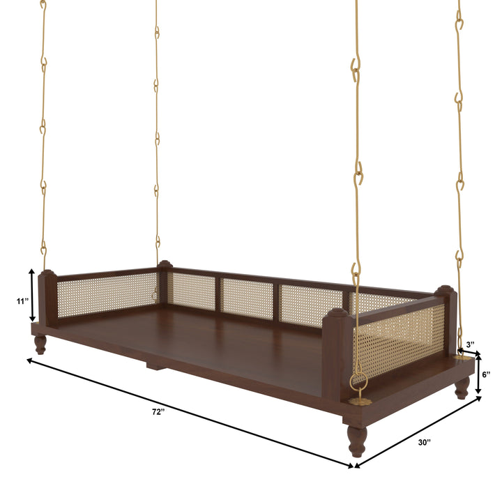 Charvi Elegant Wooden Swing for Home Interiors – Traditional Design with Cane Backrest