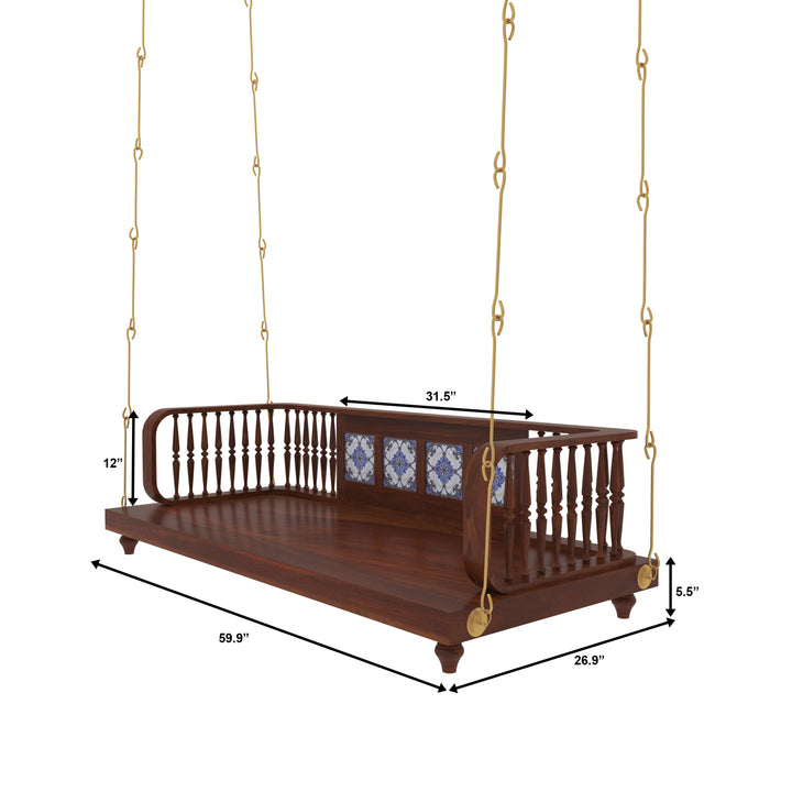 Navya Traditional Wooden Jhula Swing with Handcrafted Tile Inlay