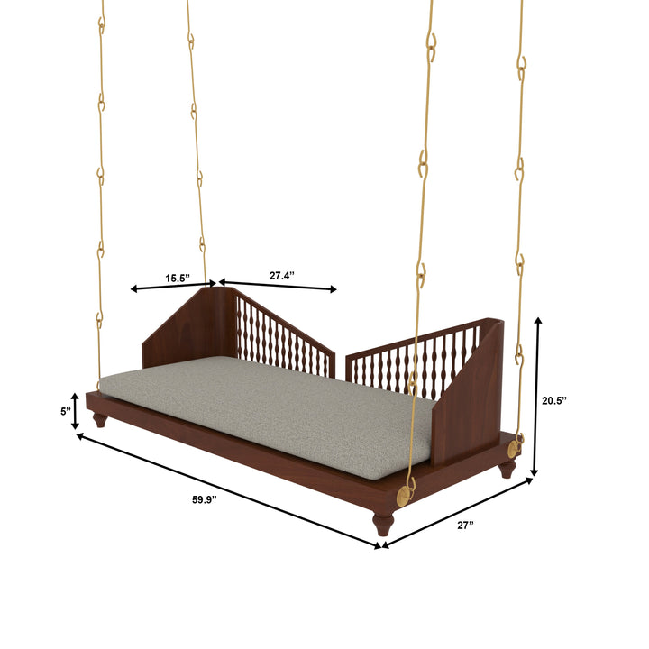 Eira Elegant Wooden Swing with Spindle Backrest and Cushion – Classic Comfort for Modern Homes