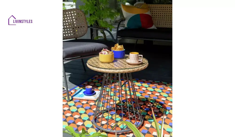 Meta Outdoor Garden Balcony Sofa Set 2 Seater 2 Single seater 1 side table and 1 Center Table Set (Honey + Grey)