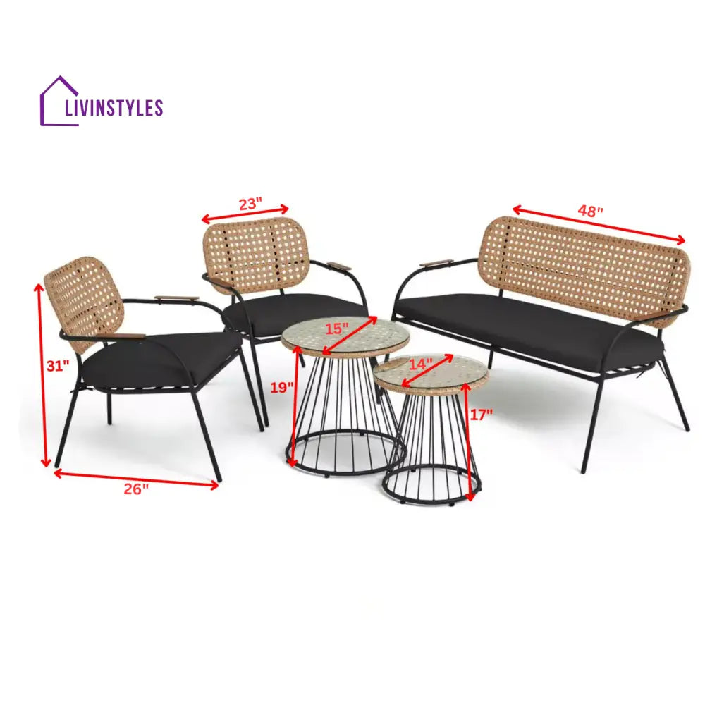 Meta Outdoor Garden Balcony Sofa Set 2 Seater 2 Single seater 1 side table and 1 Center Table Set (Honey + Grey)