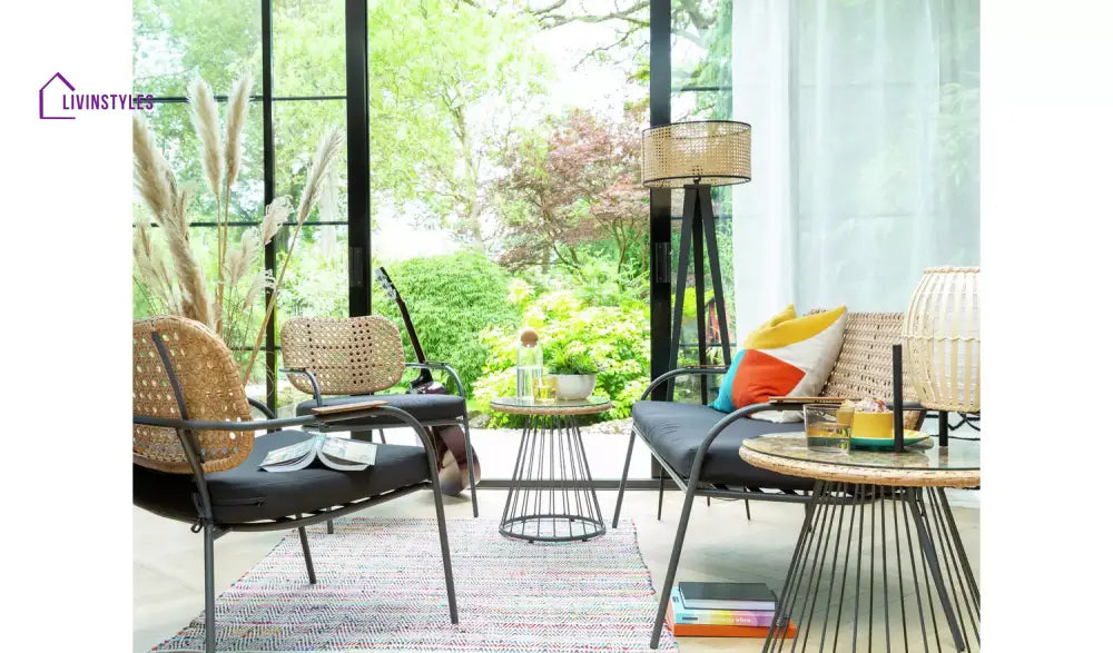 Meta Outdoor Garden Balcony Sofa Set 2 Seater 2 Single seater 1 side table and 1 Center Table Set (Honey + Grey)