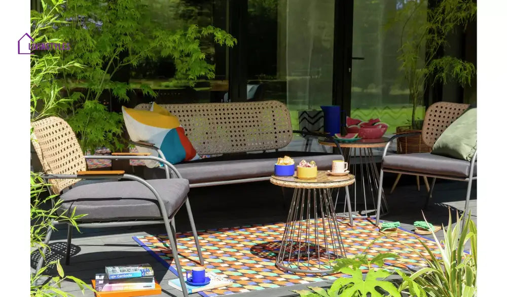 Meta Outdoor Garden Balcony Sofa Set 2 Seater 2 Single seater 1 side table and 1 Center Table Set (Honey + Grey)