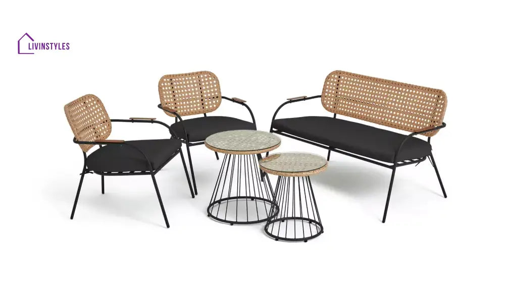 Meta Outdoor Garden Balcony Sofa Set 2 Seater 2 Single seater 1 side table and 1 Center Table Set (Honey + Grey)