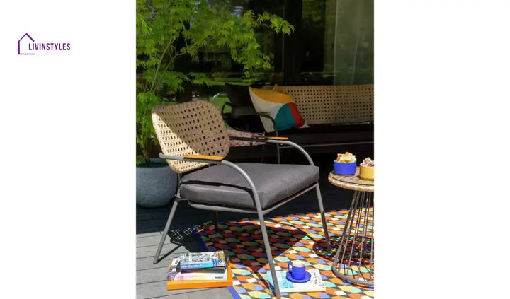 Meta Outdoor Garden Balcony Sofa Set 2 Seater 2 Single seater 1 side table and 1 Center Table Set (Honey + Grey)