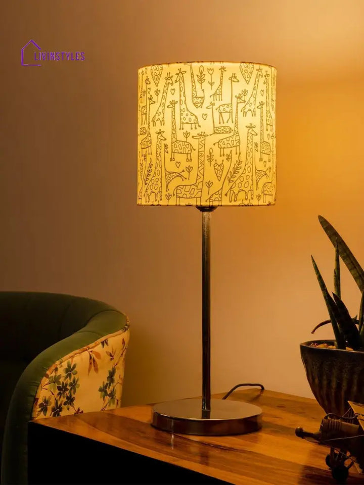 Metal Chrome Finish Lamp With Multicolor Animal Print Shade