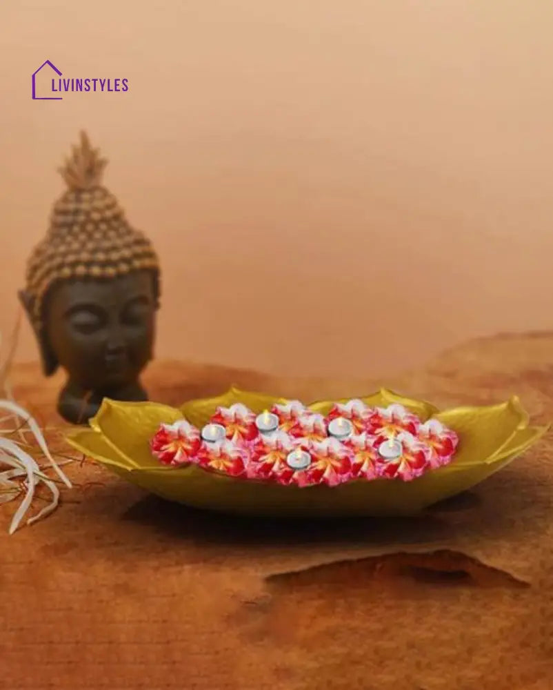 Metal Lotus Shape Tealight Candle Holder Mini Urli | 8 Inches