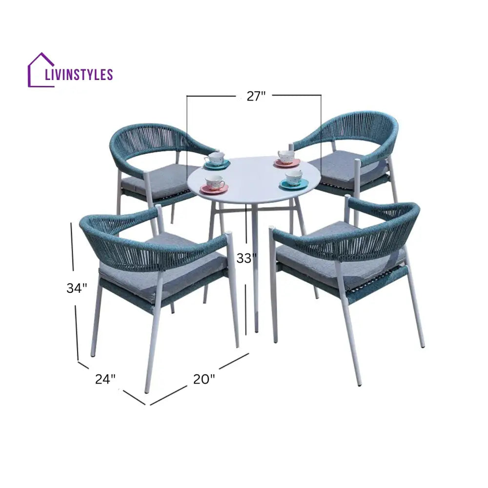 Metron Outdoor Patio Seating Set 4 Chairs and 1 Table Set (Sky Blue) Braided & Rope - Coffee Table Sets