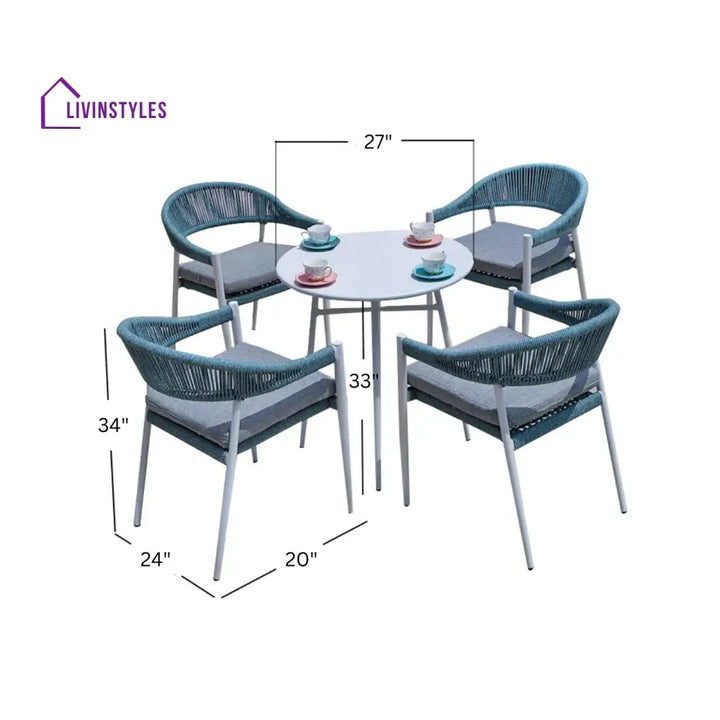 Metron Outdoor Patio Seating Set 4 Chairs and 1 Table Set (Sky Blue) Braided & Rope - Coffee Table Sets