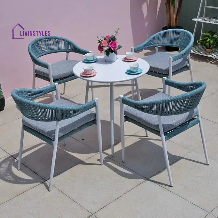 Metron Outdoor Patio Seating Set 4 Chairs and 1 Table Set (Sky Blue) Braided & Rope - Coffee Table Sets