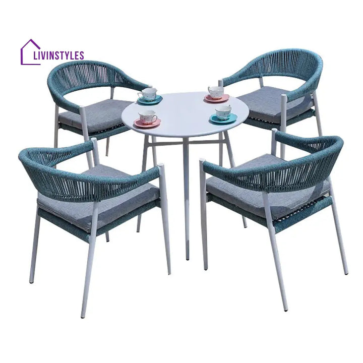 Metron Outdoor Patio Seating Set 4 Chairs and 1 Table Set (Sky Blue) Braided & Rope - Coffee Table Sets