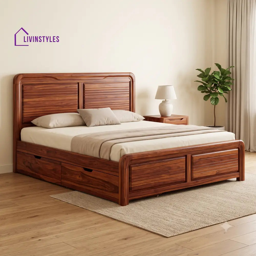 Mia Premium Wooden Bed with Drawer Storage | King Size Bed & Queen Size Bed Online