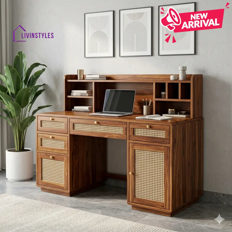 Michael Handcrafted Sheesham Wood Study Table with Cane Detailing – Premium Home Office Desk