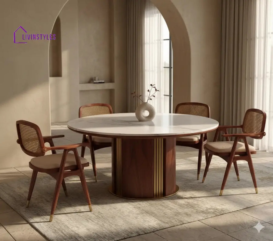 Michael Round Solid Sheesham Wood Dining Table Set | Round 4 Seater Dining Table Set