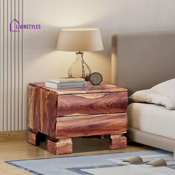 Tulsi Sheesham Wood Bedside Table Natural Bedroom Furniture Sets