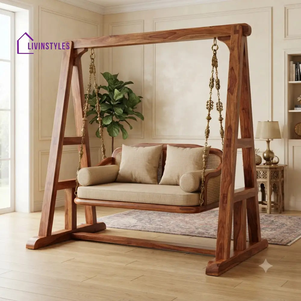 Michel 2 Seater Wooden Swing for Home | Wooden Jhula for home