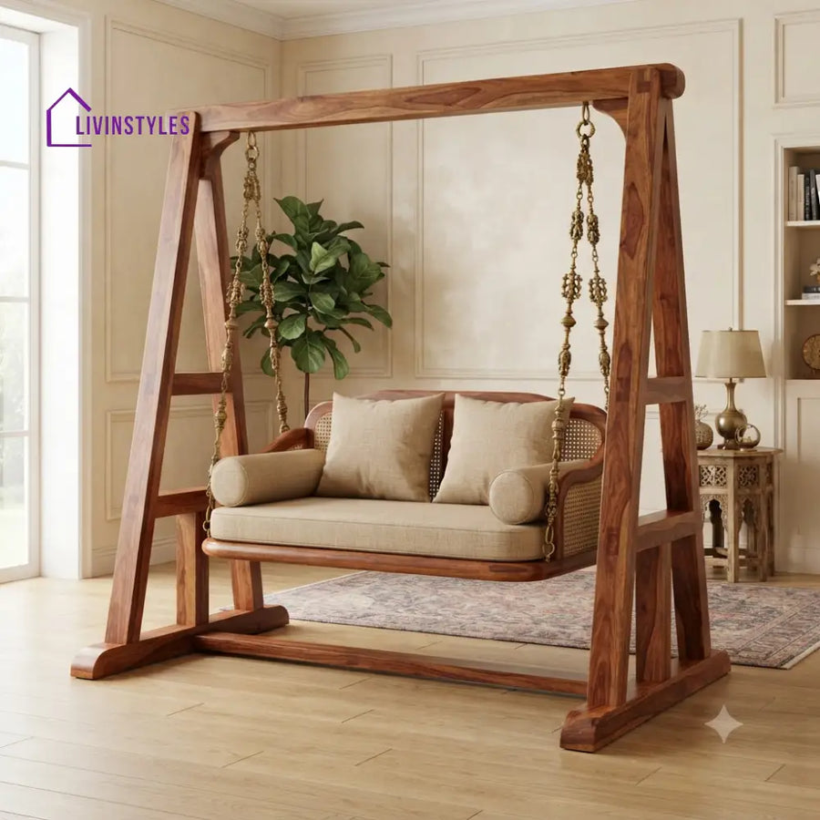 Michel 2 Seater Wooden Swing for Home | Wooden Jhula for home