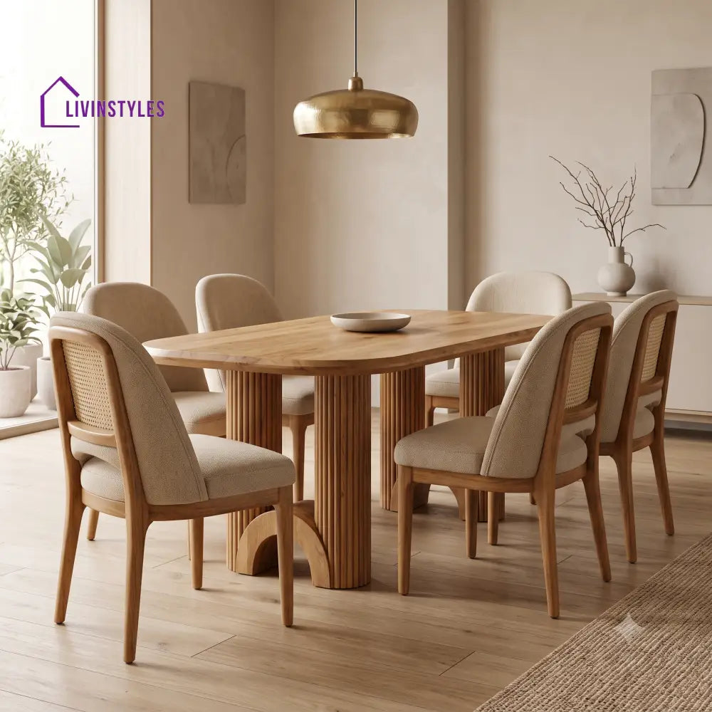 Michel Premium Mango Wood 6 Seater Dining Table Set | Natural Finish