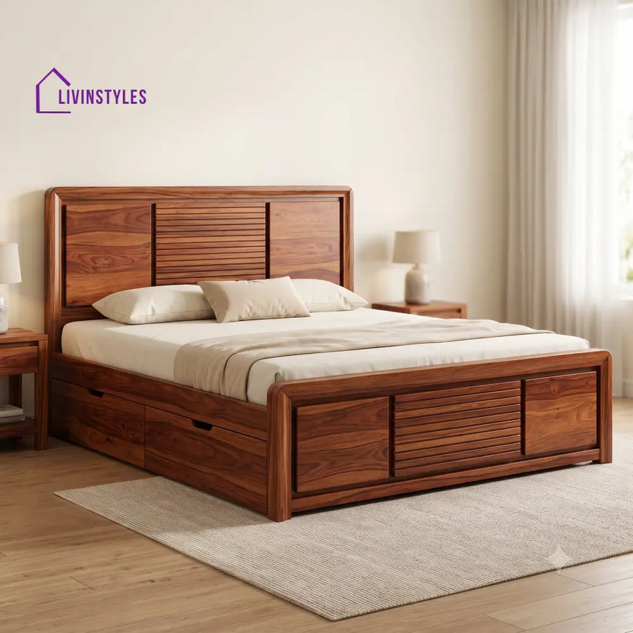 Michel Premium Wooden Bed with Drawer Storage | King Size Bed & Queen Size Bed Online