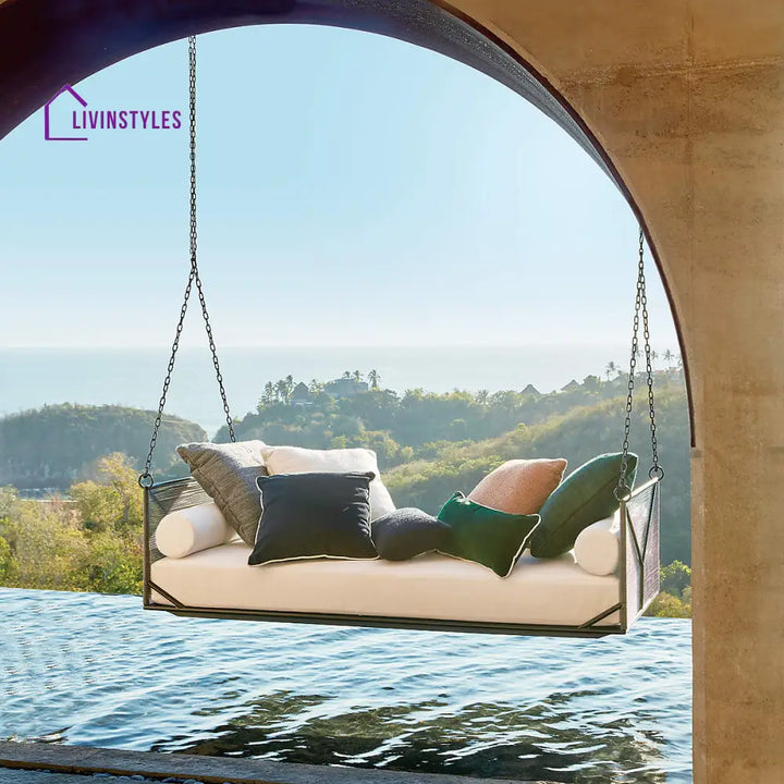 Michel Three Seater Hanging Swing Without Stand For Balcony Garden Swing (Grey) - Swings