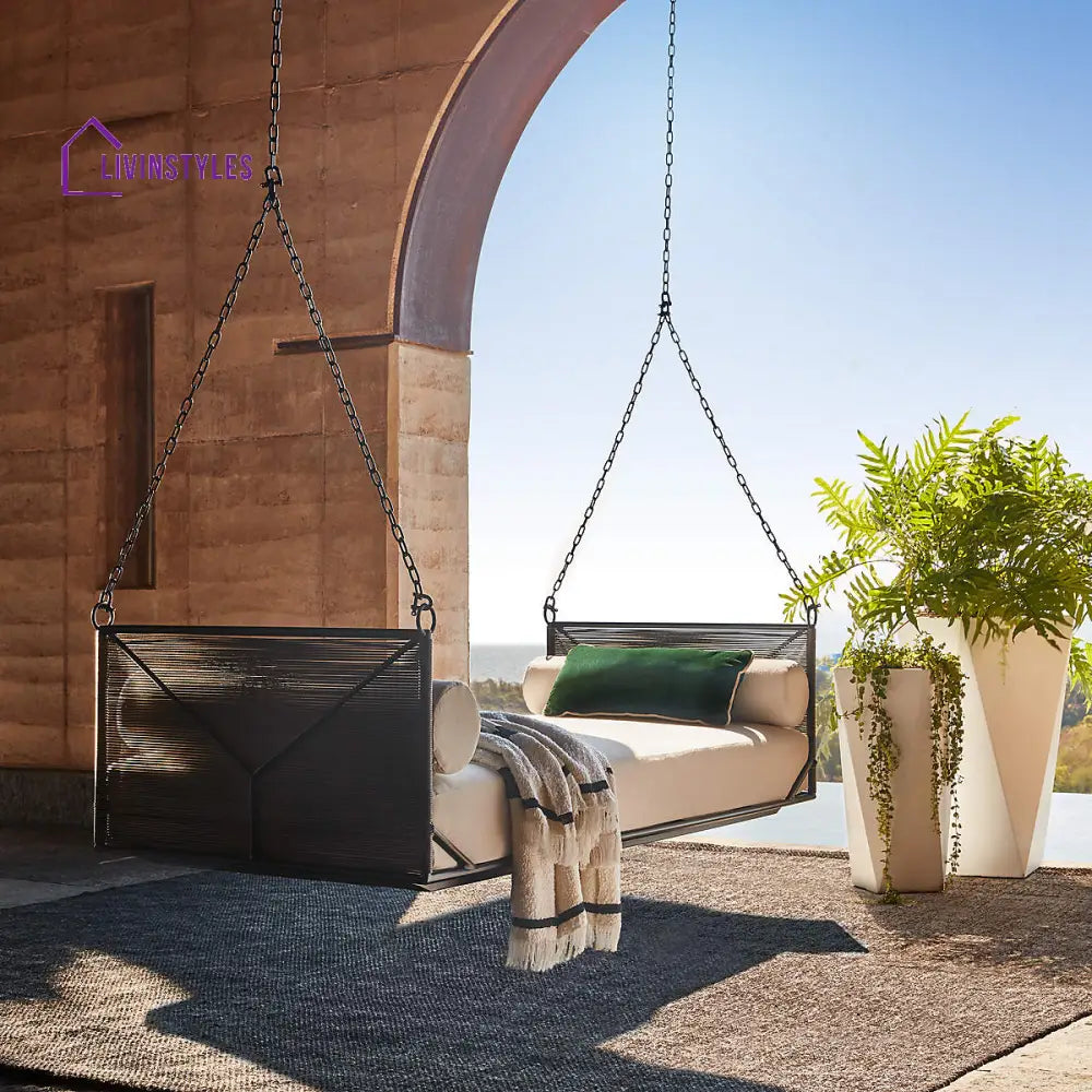 Michel Three Seater Hanging Swing Without Stand For Balcony Garden Swing (Grey) - Swings