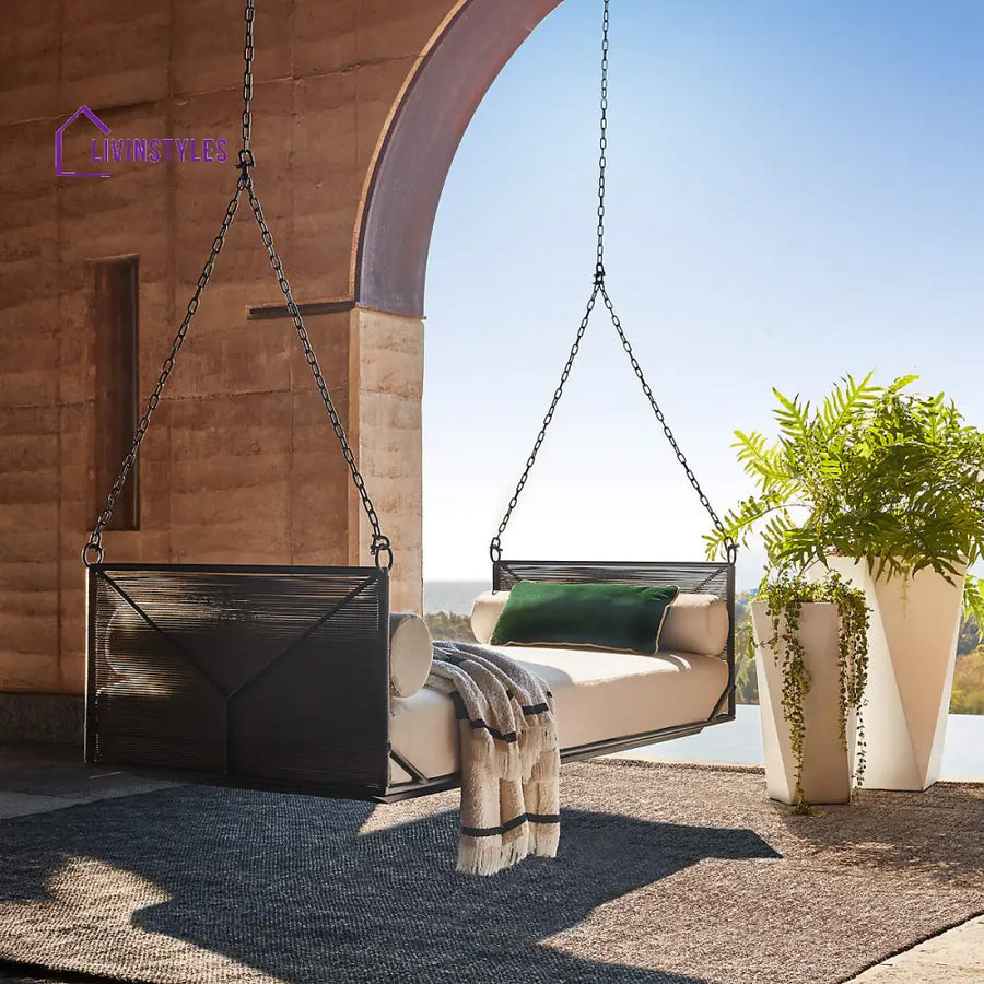 Michel Three Seater Hanging Swing Without Stand For Balcony Garden Swing (Grey) - Swings