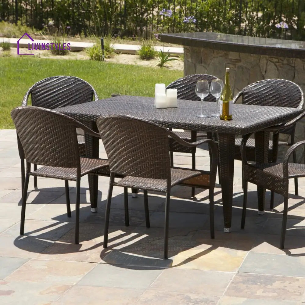Michele Outdoor Patio Dining Set 6 Chairs and 1 Table (Brown) - Dining sets