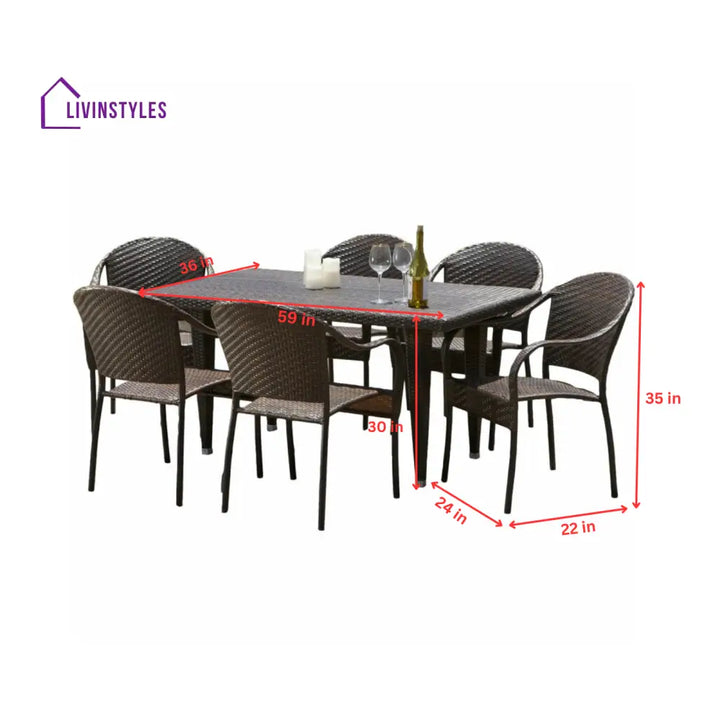Michele Outdoor Patio Dining Set 6 Chairs and 1 Table (Brown) - Dining sets