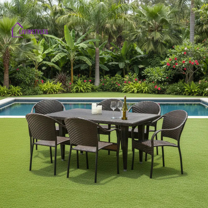 Michele Outdoor Patio Dining Set 6 Chairs and 1 Table (Brown) - Dining sets