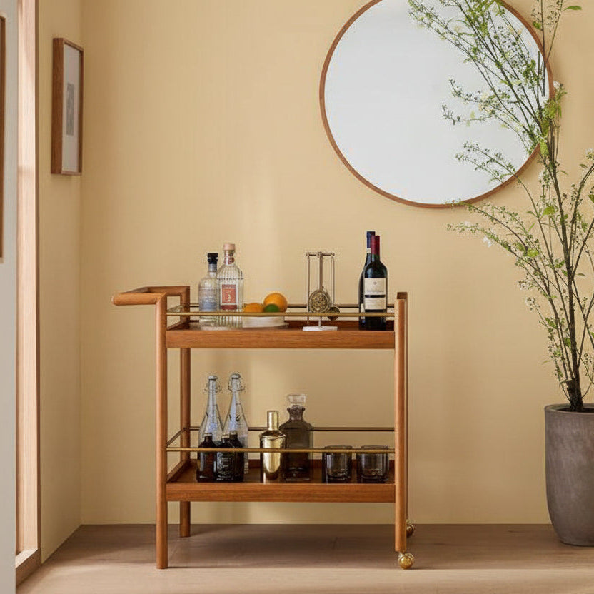 Bohdan Mid-Century Bar Trolley Cart Sheesham Wood