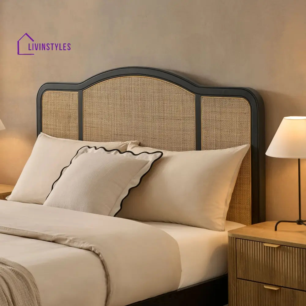 Miguel Wooden and Rattan Bed Frame - Black - Beds