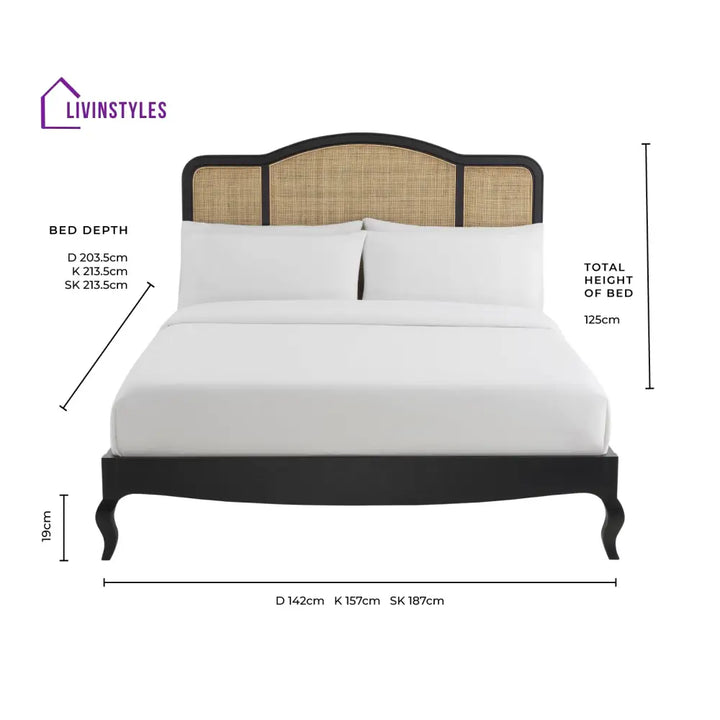 Miguel Wooden and Rattan Bed Frame - Black - Beds