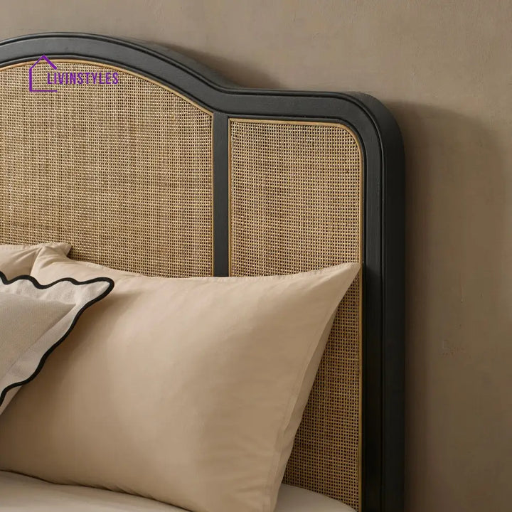 Miguel Wooden and Rattan Bed Frame - Black - Beds