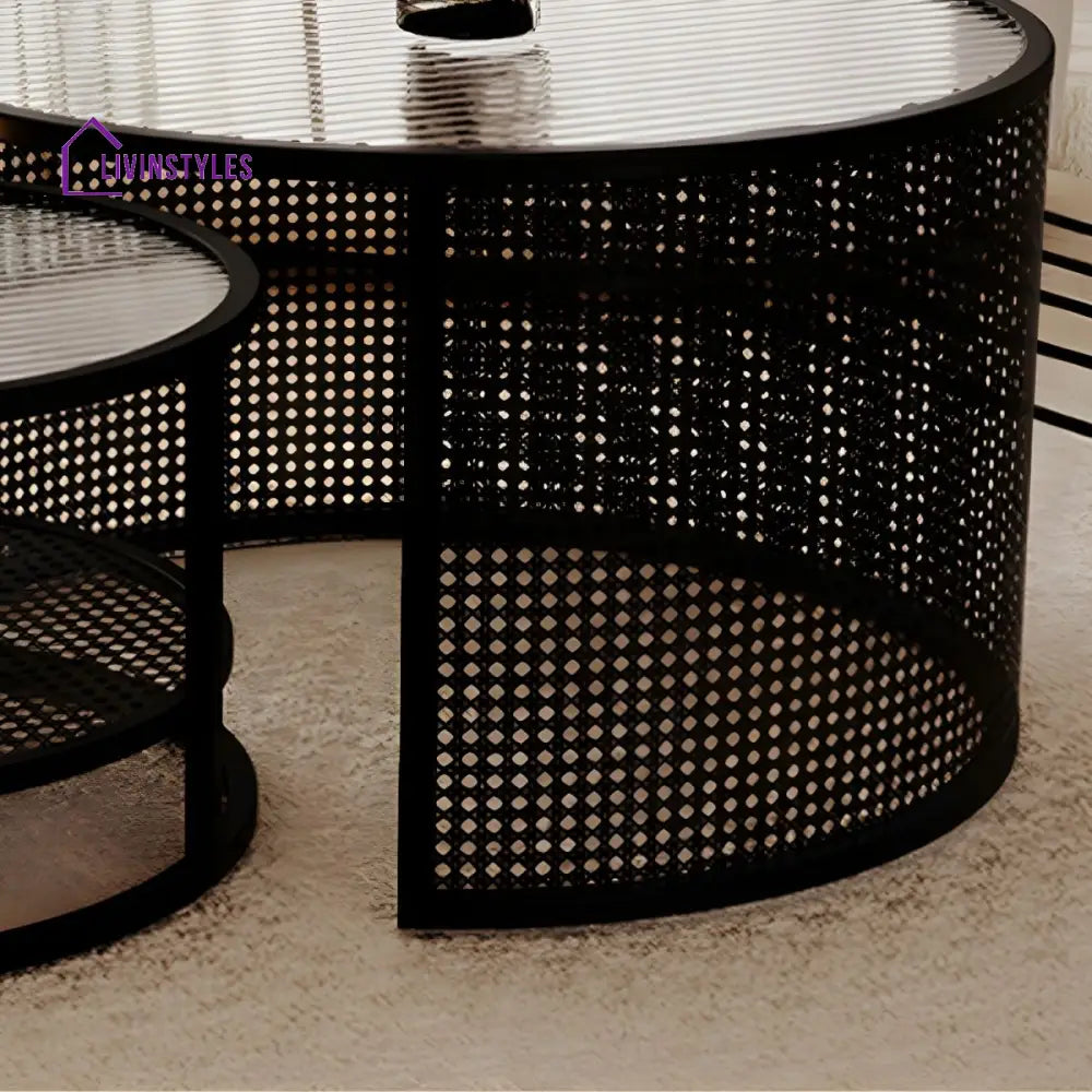 Mihir Stainless Steel Frame Coffee Table for Living Room | Fluted Glass Top