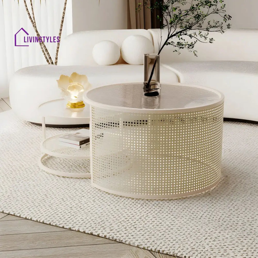Mihir Stainless Steel Frame Coffee Table for Living Room | Fluted Glass Top