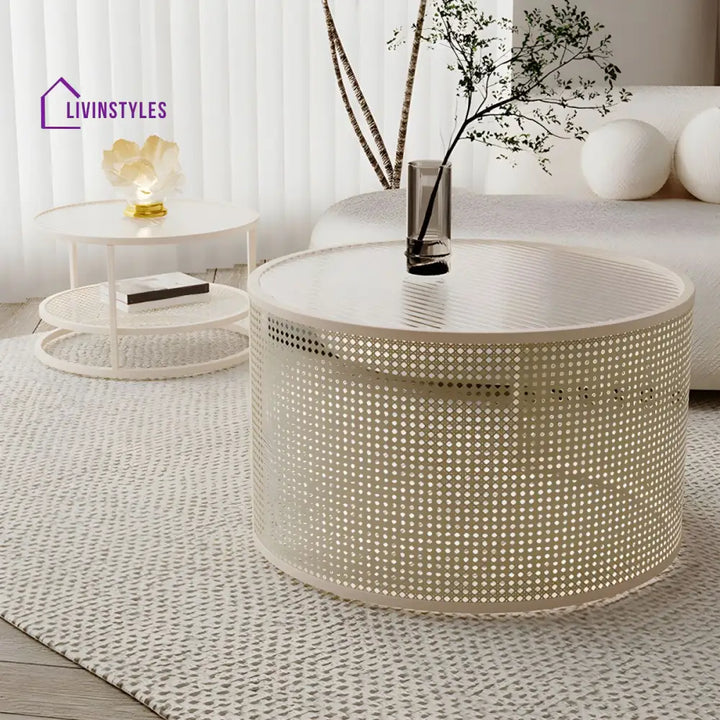 Mihir Stainless Steel Frame Coffee Table for Living Room | Fluted Glass Top