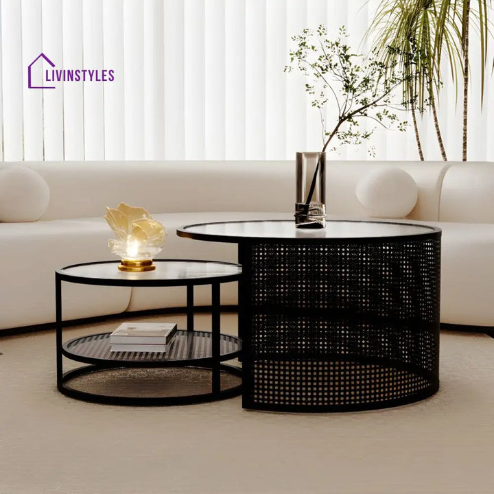 Mihir Stainless Steel Frame Coffee Table for Living Room | Fluted Glass Top