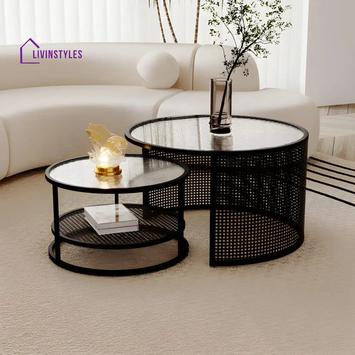 Mihir Stainless Steel Frame Coffee Table for Living Room | Fluted Glass Top