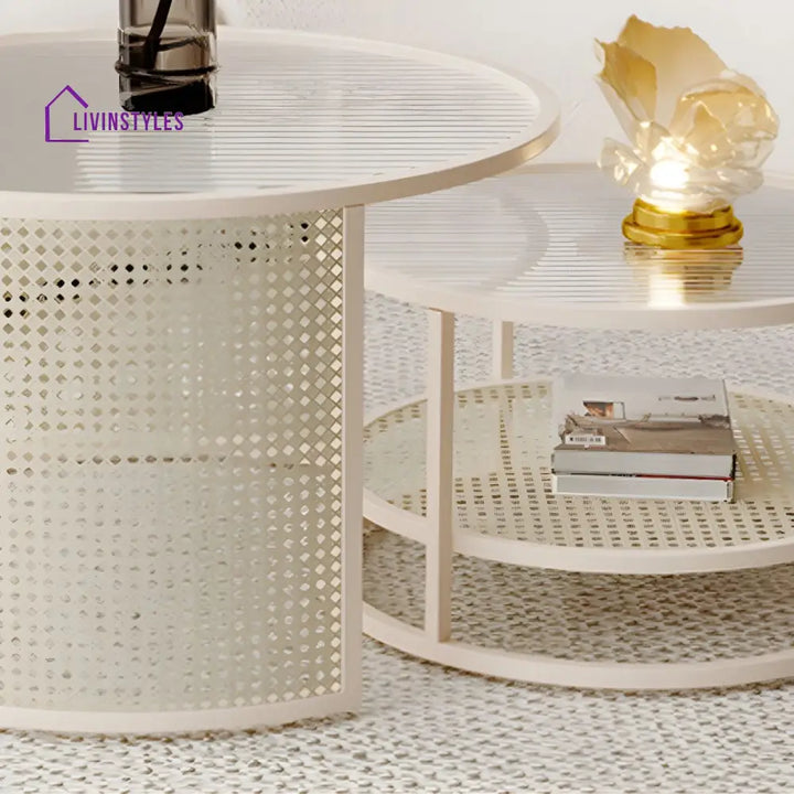 Mihir Stainless Steel Frame Coffee Table for Living Room | Fluted Glass Top