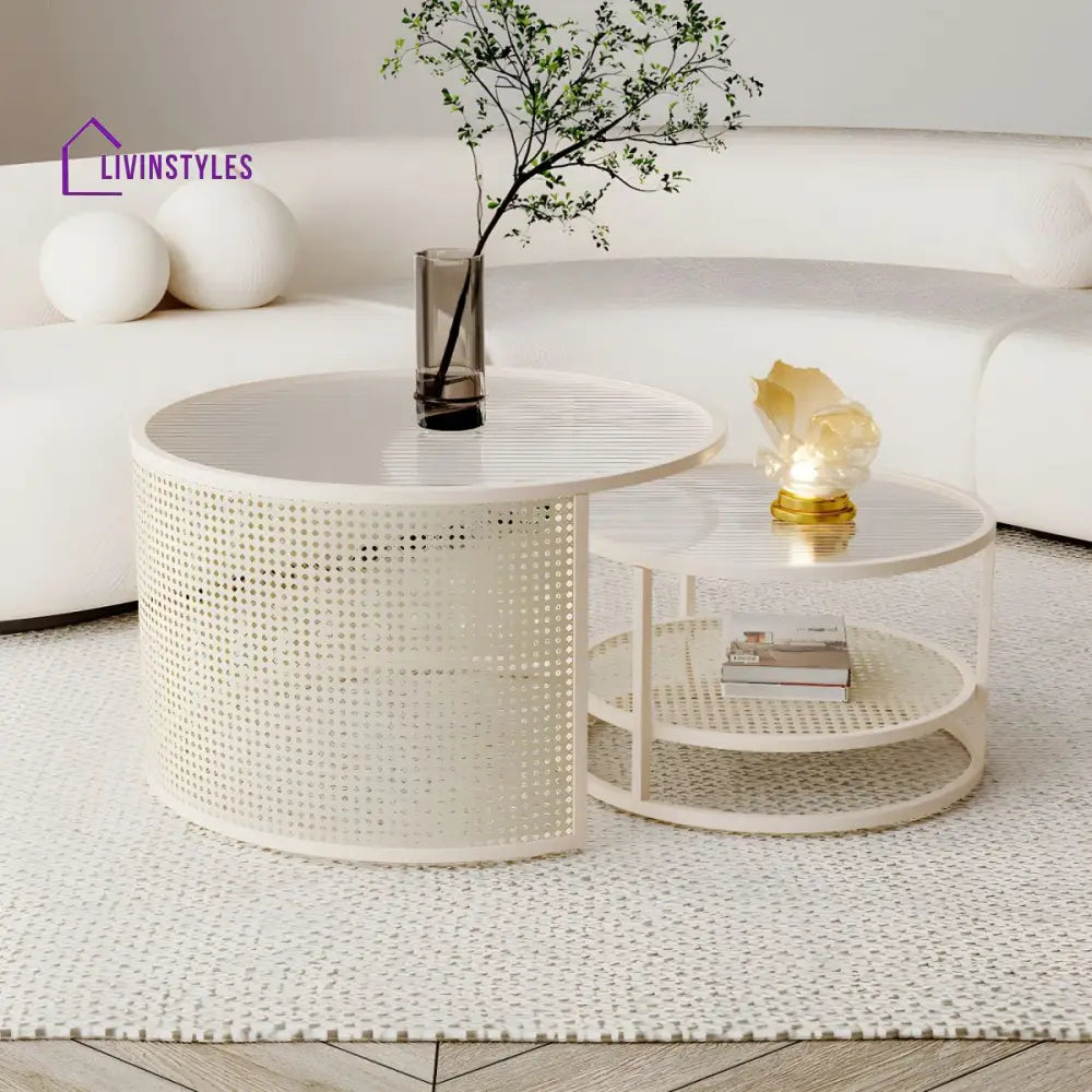 Mihir Stainless Steel Frame Coffee Table for Living Room | Fluted Glass Top