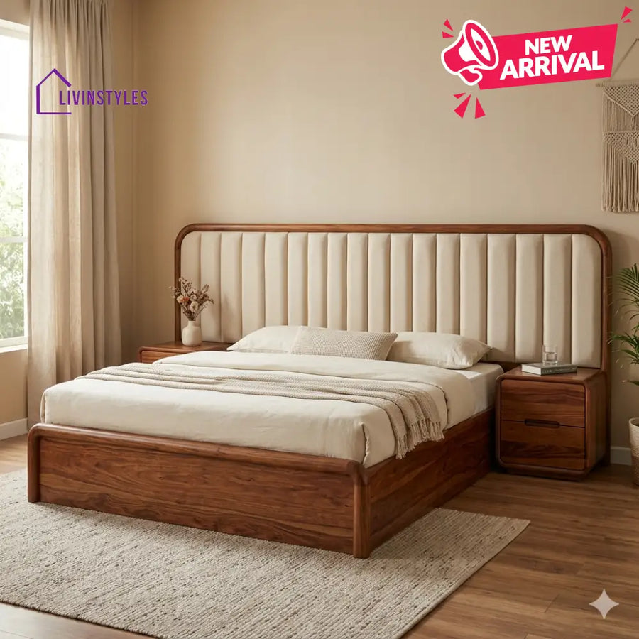 Mikhail Premium Sheesham Wood Bed with Velvet Headboard
