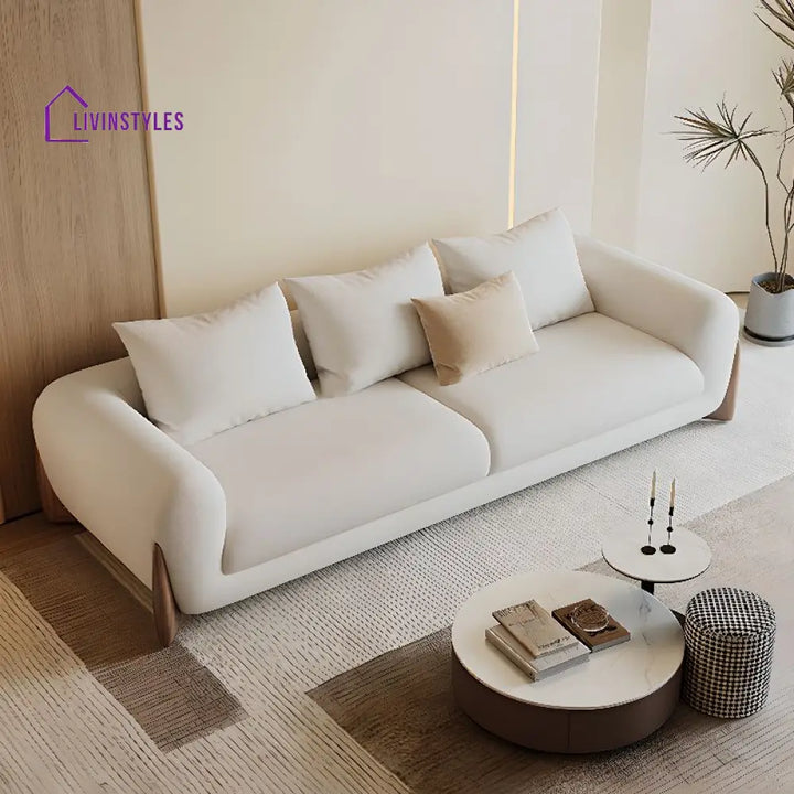 Mikhail White Boucle Fabric 3 Seater Sofa for Living Room