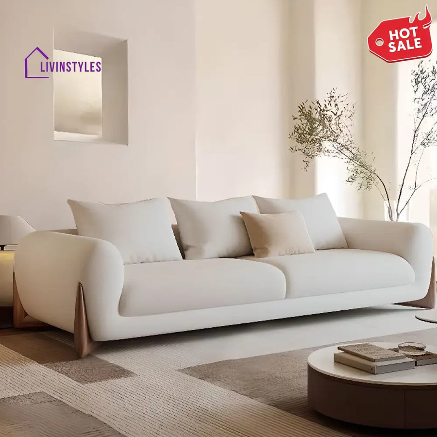 Mikhail White Boucle Fabric 3 Seater Sofa for Living Room