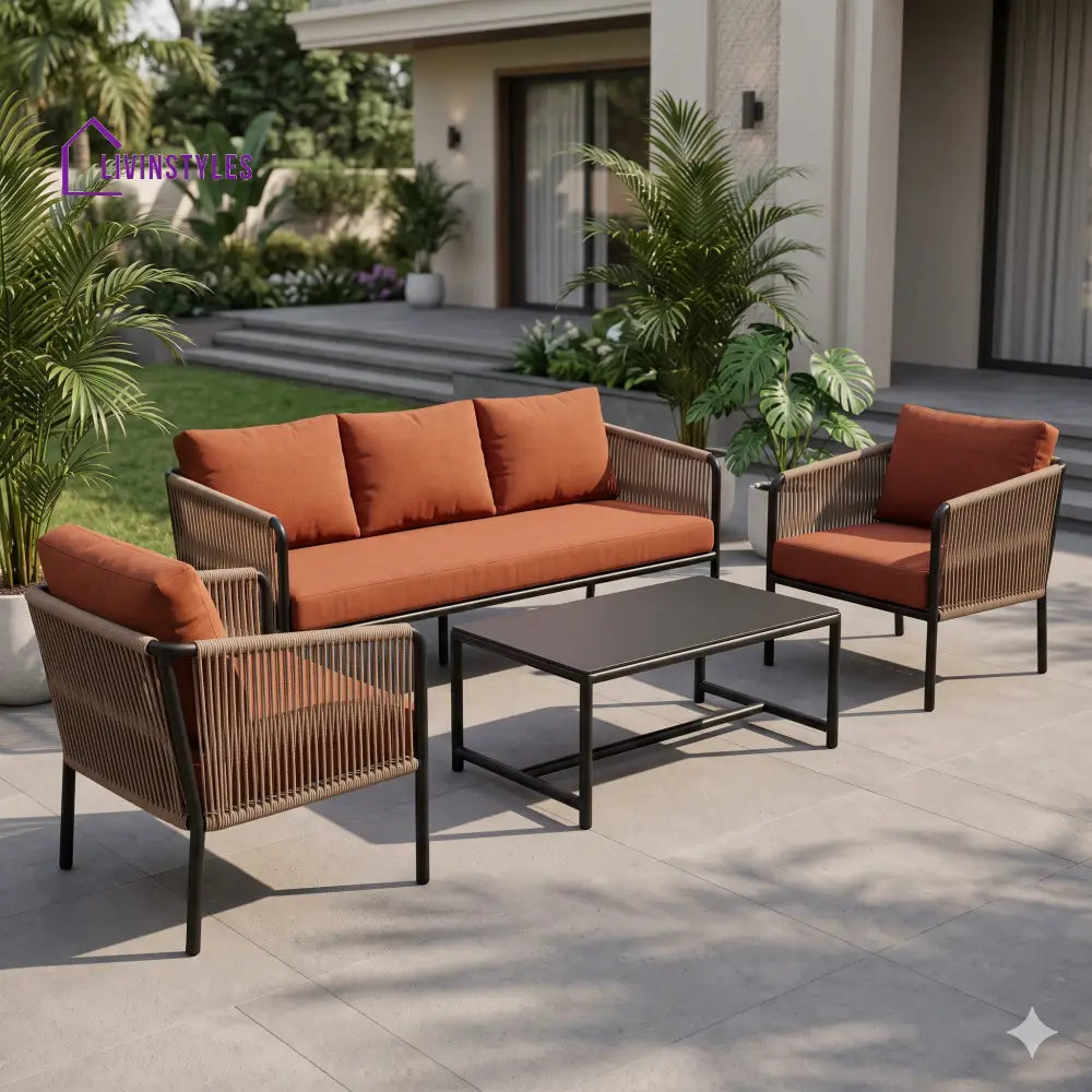 Mikołaj Premium MS Frame with Powder Coated Outdoor Sofa Set with Weather Proof Fabric