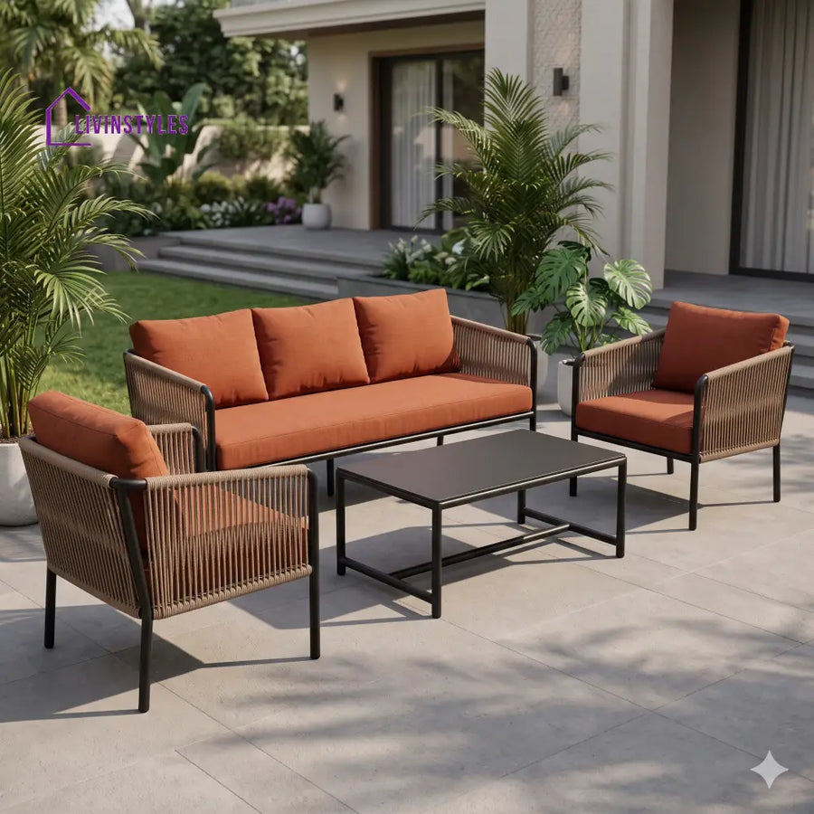 Mikołaj Premium MS Frame with Powder Coated Outdoor Sofa Set with Weather Proof Fabric