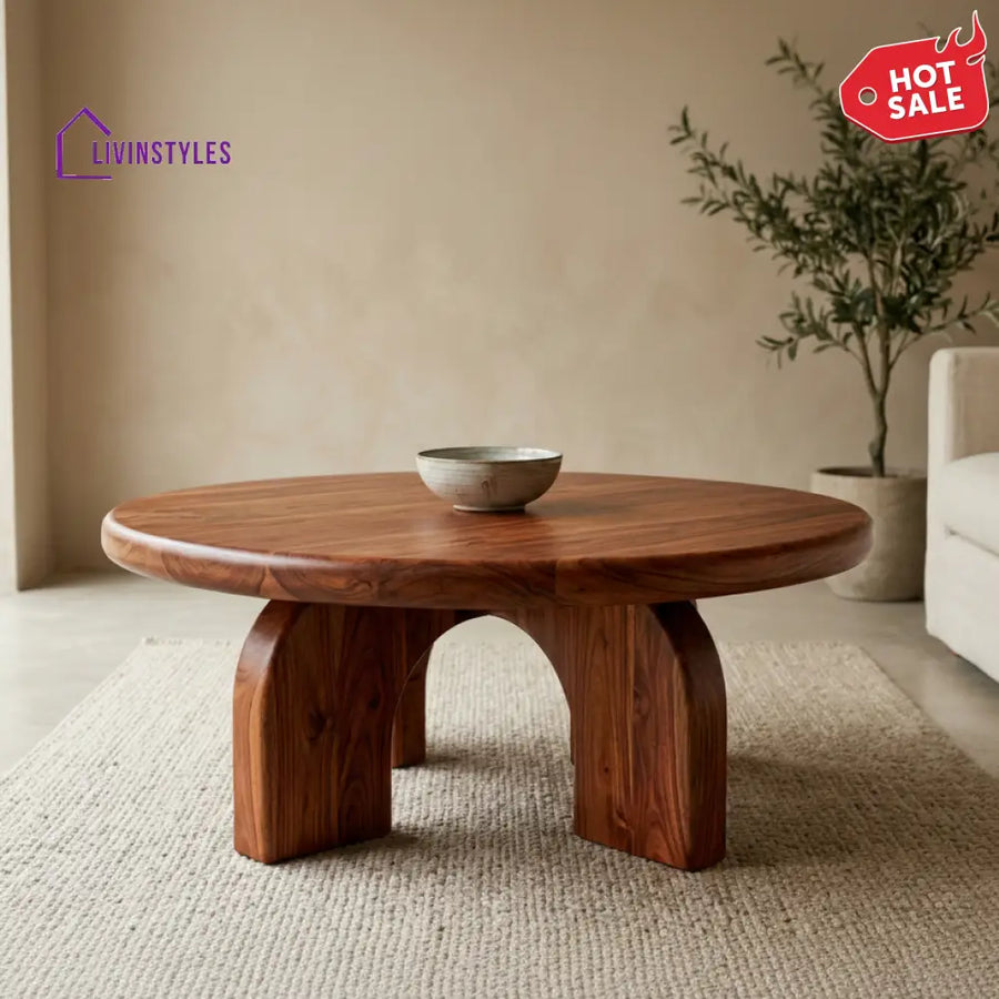 Mila Sheesham Wood Round Shaped Coffee Table for Living Room